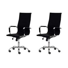 Kit 2 Cadeiras Escritório Stripes Presidente PU Preta