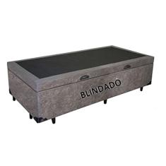 Cama Box Baú Solteiro Blindado Suede Cinza com pistão a gas