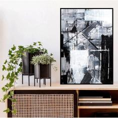 Quadro Canvas Pintura Abstrata P&b 1,00x80