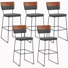 Kit 05 Banquetas Altas Sala Jantar Allana L02 Faixa material sintético