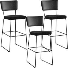 Kit 03 Banquetas Altas Sala Jantar Fixa Allana L02 material sintético 