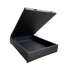 Cama Box Baú Viuvão Sintético Preto Com Pistão A Gás, Estrutura Reforç