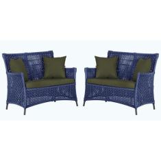 2 Sofás Área Externa Igapó Alumínio Pintura Preta Corda Náutica Estofa