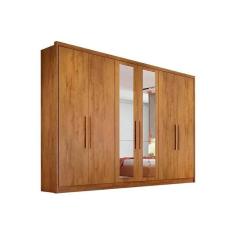 Guarda Roupa Casal Rizon-linea Cumaru 6 Portas de Abrir 8 Gavetas MDF com Espelho Cumaru Novo Horizonte
