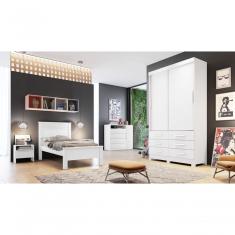 Guarda Roupa Solteiro Capri 2 Portas de Correr 6 Gavetas 100% MDP Branco Móveis Novo Horizonte