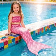 Fantasia de Sereia Infantil Rosa de Carnaval Com Cauda e Top - Fantasi
