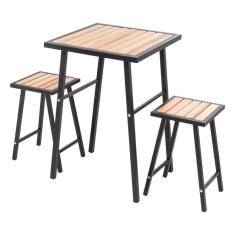 Conjunto de Mesa e 2 Bancos Quadrado Preto para Sacada