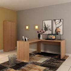 Conjunto Home Office 2 Peças 1 Mesa para Escritório em L com 1 Armário Espresso Móveis