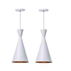 Kit 2 Lustre Pendente Canadá Branco Com Cobre Mesa Jantar