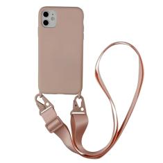 Capa de telefone com cordão crossbody para iphone 14 15 Pro Max 13 12 Mini 11 XR XS Plus Colar com corda de pescoço Cabo de silicone com capa, rosa, para 12 ou 12 PRO
