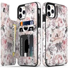 LETO Capa para iPhone 12 Pro Max, capa carteira de couro flip de luxo com designs modernos para meninas e mulheres, slots de cartão embutidos, suporte protetor, capa protetora para celular, flores