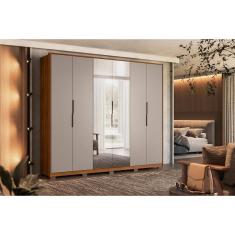 Guarda Roupa Casal 6 Portas (2 c/ Espelho) e 6 Gavetas c/ Pés Atrice Nogueira/Nude - Demóbile