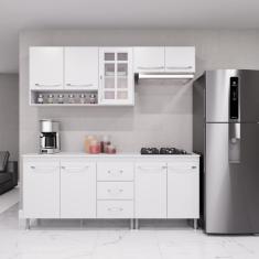 Cozinha Modulada Compacta Fidelitá Viena 4 Peças 190cm 9 Portas 3 Gavetas Com Tampo Branco