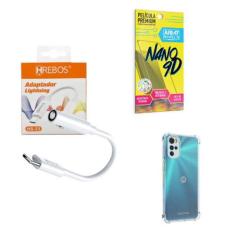 Capinha Motorola G22 + Adaptador P2 para Tipo C + Película 9D - Armysh