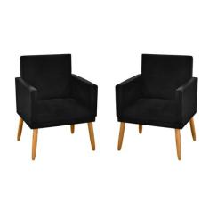 kit 2 Poltronas Nina Decorativas Tecido Suede Preto Rodapé Pé Palito M