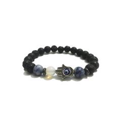 Pulseira Pedra Vulcânica Olho Grego Sodalita e Pedra da Lua