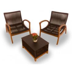 Conjunto de Poltronas Madeira Cumaru - 2 Poltronas + 1 Mesa Centro - N