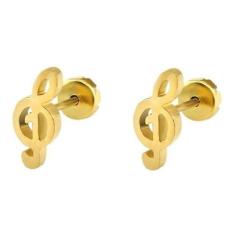 Brinco Infantil Aço Cirúrgico Música Tarraxa Baby - Dourado - De Castr