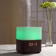 Umidificador E Difusor Aromatizador Som Bluetooth Relogio Mogno