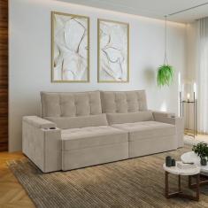 Sofá Retrátil Reclinável 4 Lugares 260cm Porta Copos e USB Embaúba Ext
