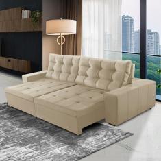 Sofá Retrátil e Reclinável 4 Lugares com Molas 2,70m Duda Suede Bege Adonai Estofados