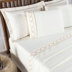 Jogo De Lençol Bordado Titanium Padrão 4 Peças Barato - Palha