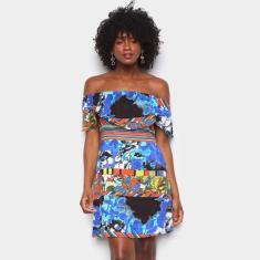 Vestido Água Viva Curto Ombro A Ombro Tie Dye, Estampado, M