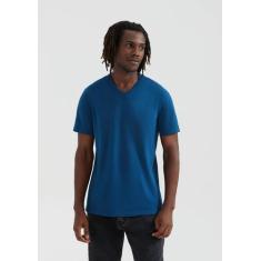 Camiseta Básica Masculina Manga Curta Regular Decote V World, M, Azul 