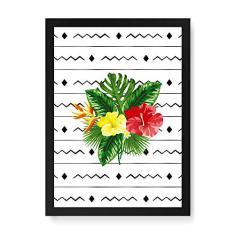 Arte Maníacos Quadro Decorativo Floral Fundo Branco - 23x16,25cm (Moldura caixa em laca preta)