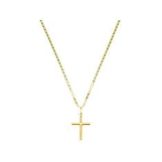 Cordão Corrente Piastrine 60cm Pingente Crucifixo 2.7cm Ouro 18K 750 -