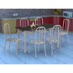 Conjunto de Mesa Granada com 6 Cadeiras Madri Prata e Branco Floral