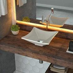 Cuba de Apoio L30 Folha com Torneira Link Alta e Válvula Click Com Sifão e Flexível Compace Bege