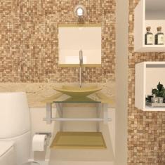 Gabinete De Vidro 40cm AC Com Cuba Quadrada Bege