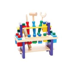 Bancada de trabalho de madeira para crianças com ferramentas