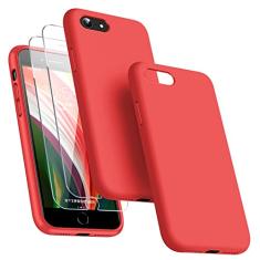 Dssairo [Capa 3 em 1 para iPhone SE 2022/3rd/2020/2ª geração, capa para iPhone 7/8, com 2 protetores de tela, capa protetora ultrafina de silicone líquido à prova de choque [forro de microfibra]