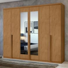 Guarda-Roupa Casal Alonzo 6 Portas 4 Gavetas com Espelho 100% Mdf Amêndoa Clean - Móveis Lopas