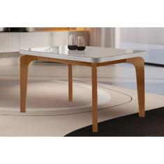 Mesa de Sala Jantar Londrina c/ Tampo 120x80cm Madeirado Vidro Canto Curvo - Imbuia/Off White - Rufato