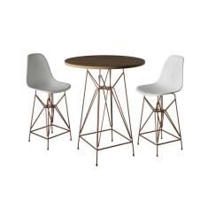 Jogo Mesa Bistrô Eames Tampo Amêndoa 60cm 2 Banquetas Branca Base Ferr