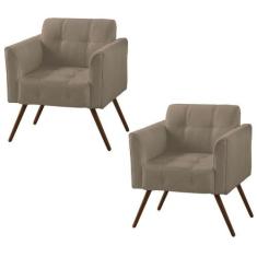 Kit 02 Poltronas Decorativa Bia Couro Bege 66 - Gran Belo
