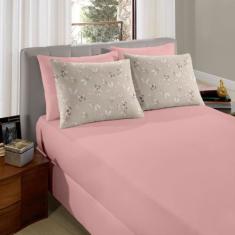 Jogo de Lençol 3 pç Cama Queen Malha 100% Algodão - Sul Brasil, Rosa F