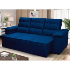 Sofá Retrátil Reclinável 4 lugares com molas 2,30m Quantum Suede Velut Azul - King House