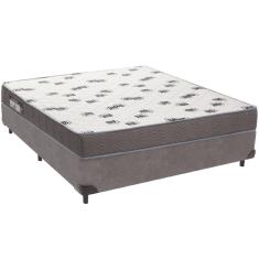Cama Box Cinza e Colchão Light Espuma D33 Casal Ortobom