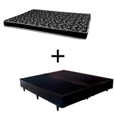 Cama Box King 193 Tecido Sintético Preto Com Colchão Hamburgo Bello Box - 100% Espuma - D28 Preto 54x193x203