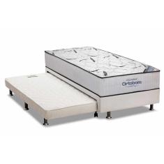 Cama Box C/Auxiliar Solteiro: Colchão Espuma Ortobom D45 High Foam + Base Crc Courano White(88X188)