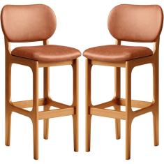 Kit 02 Banquetas Alta Para Cozinha Madeira Fixa Betta L02 Imbuia Couríssimo Camel - Lyam Decor