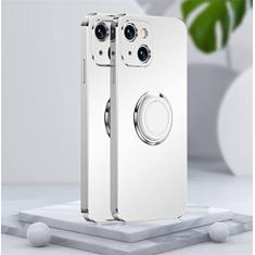 Capa macia fosca quadrada fosca de luxo para iphone 14 13 12 11 pro xs max mini se x xr 7 8 plus suporte de anel de metal tampa traseira, branco, para iphone 12