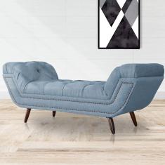 Recamier Calçadeira Estofado Sienna King 195 Cm Linho Azul - LM DECOR