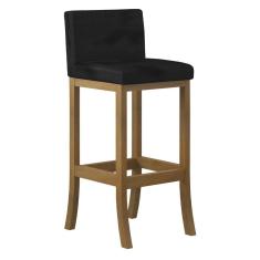 Banqueta Média Encosto Estofado 38 x 90 Cm Ilha Espanha Madeira Maciça Amêndoa Suede Preto CCS