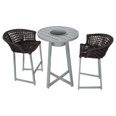 Conjunto Bistrô Champanheira Cinza Tampo Ripado E 2 Banquetas Reis Corda Náutica Marrom Marrom