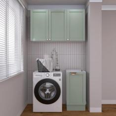 Lavanderia Modulada 2 Peças sem Tampo 1 Armário Aéreo 3 Portas 1 Balcão Cabecasa Madeiramadeira Verde Menta/branco